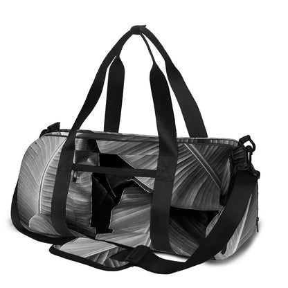 Black And White Banana Leaf Print Gym Bag