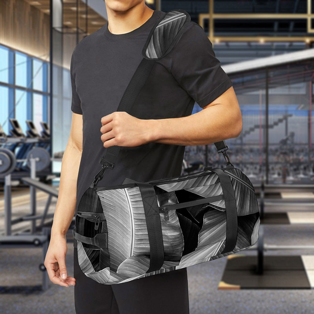 Black And White Banana Leaf Print Gym Bag