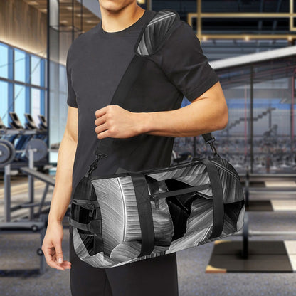Black And White Banana Leaf Print Gym Bag