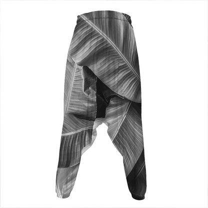 Black And White Banana Leaf Print Hammer Pants