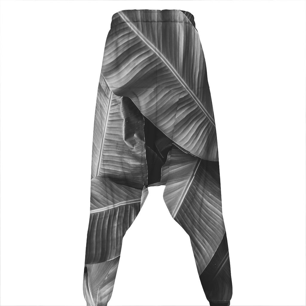 Black And White Banana Leaf Print Hammer Pants