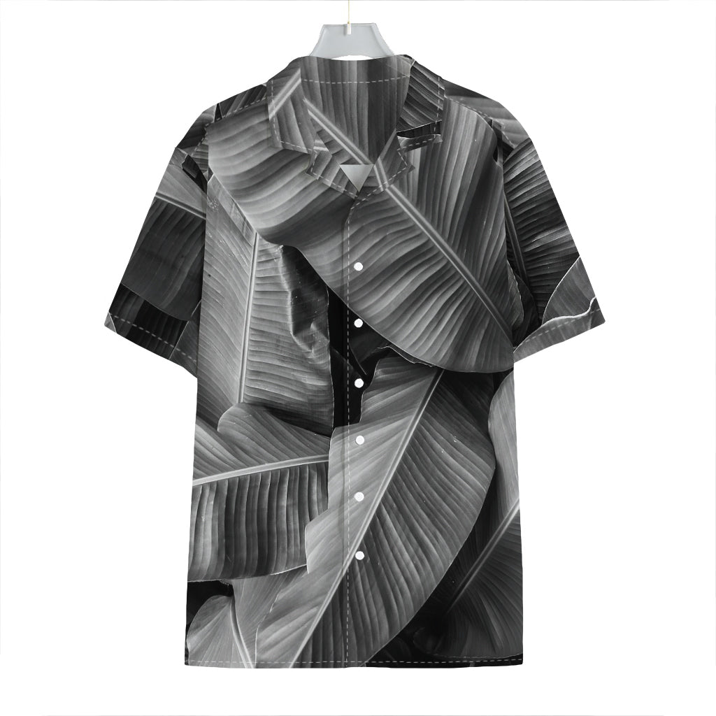 Black And White Banana Leaf Print Hawaiian Shirt