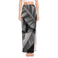 Black And White Banana Leaf Print High Slit Maxi Skirt