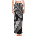 Black And White Banana Leaf Print High Slit Maxi Skirt