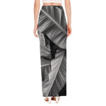 Black And White Banana Leaf Print High Slit Maxi Skirt