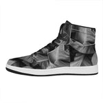 Black And White Banana Leaf Print High Top Leather Sneakers
