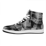 Black And White Banana Leaf Print High Top Leather Sneakers
