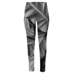 Black And White Banana Leaf Print High-Waisted Pocket Leggings