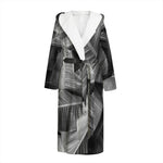 Black And White Banana Leaf Print Hooded Bathrobe