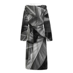 Black And White Banana Leaf Print Hooded Bathrobe