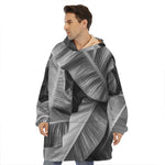 Black And White Banana Leaf Print Hoodie Blanket
