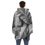 Black And White Banana Leaf Print Hoodie Blanket