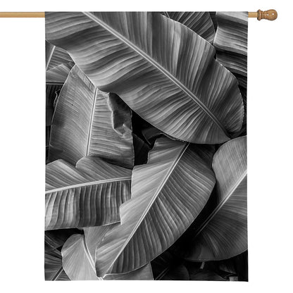 Black And White Banana Leaf Print House Flag