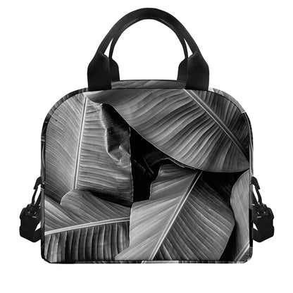 Black And White Banana Leaf Print Insulated Lunch Bag