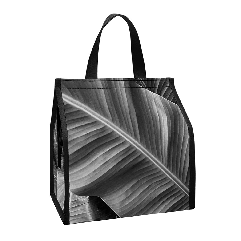 Black And White Banana Leaf Print Insulated Lunch Tote