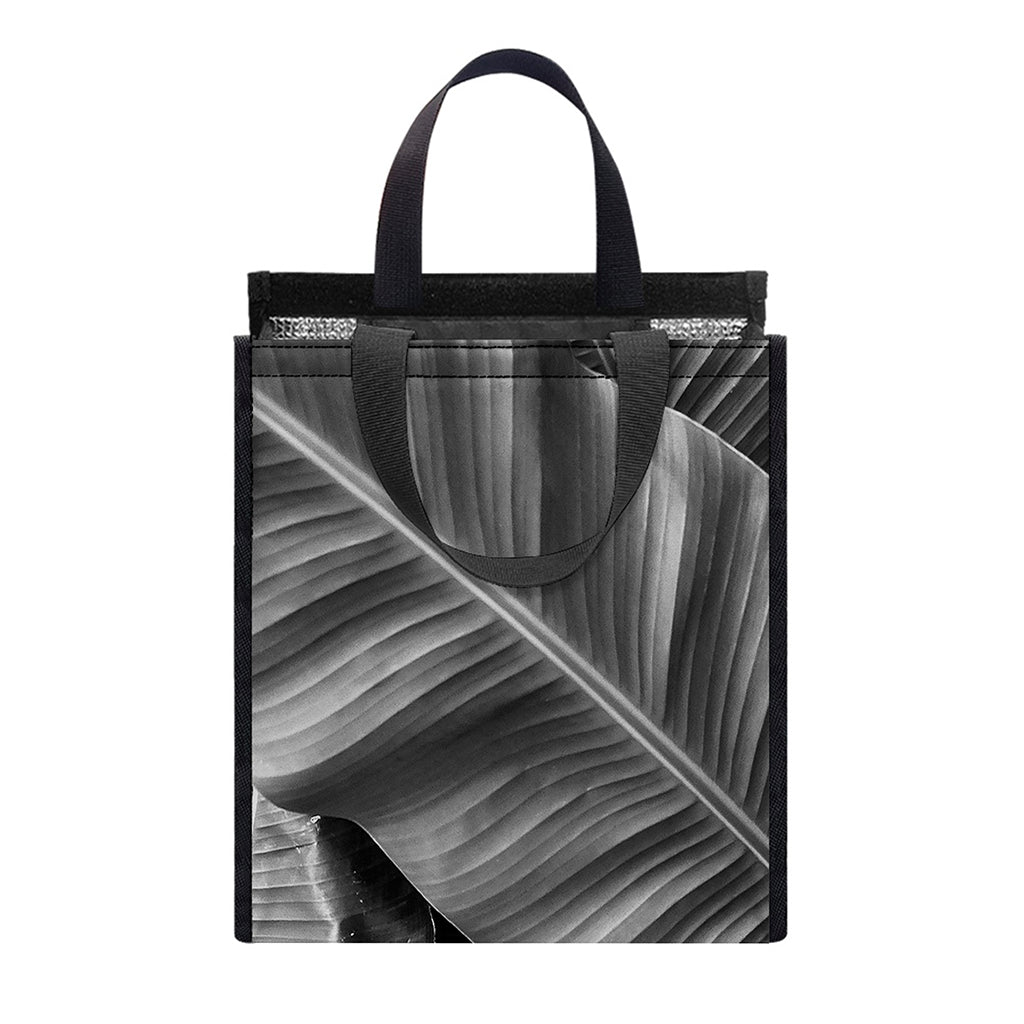 Black And White Banana Leaf Print Insulated Lunch Tote