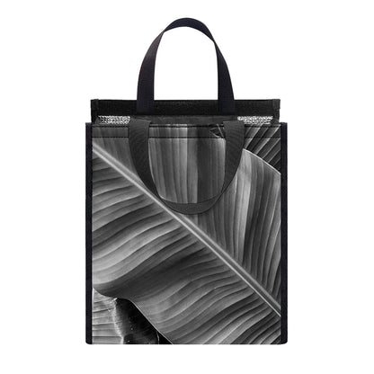 Black And White Banana Leaf Print Insulated Lunch Tote