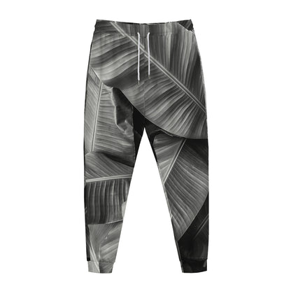 Black And White Banana Leaf Print Jogger Pants