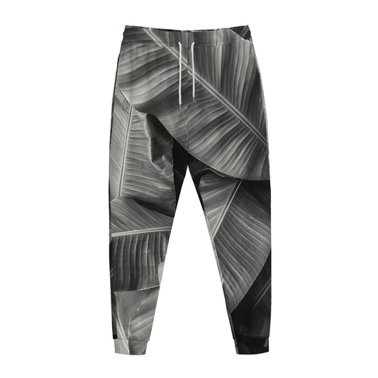 Black And White Banana Leaf Print Jogger Pants