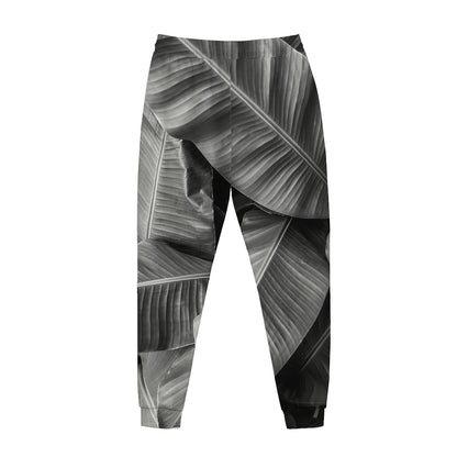 Black And White Banana Leaf Print Jogger Pants