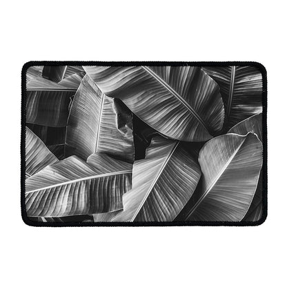 Black And White Banana Leaf Print Kitchen Mat