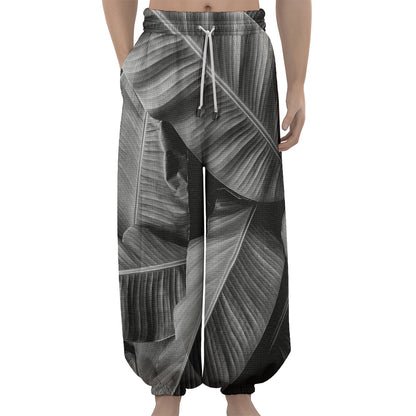 Black And White Banana Leaf Print Lantern Pants