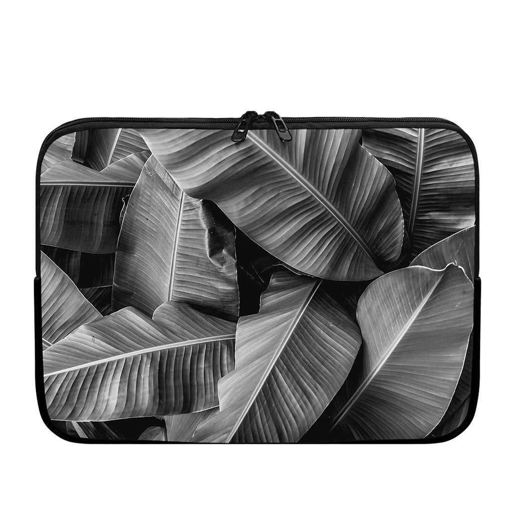 Black And White Banana Leaf Print Laptop Sleeve