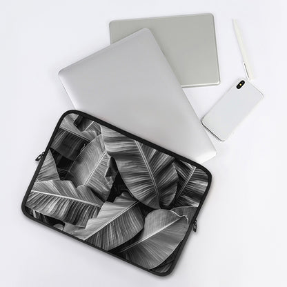 Black And White Banana Leaf Print Laptop Sleeve