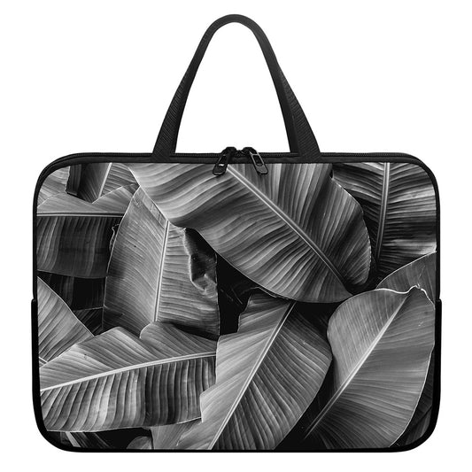 Black And White Banana Leaf Print Laptop Sleeve With Handle