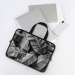 Black And White Banana Leaf Print Laptop Sleeve With Handle