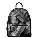 Black And White Banana Leaf Print Leather Backpack