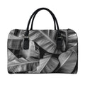 Black And White Banana Leaf Print Leather Duffel Bag