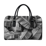 Black And White Banana Leaf Print Leather Duffle Bag