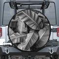 Black And White Banana Leaf Print Leather Spare Tire Cover