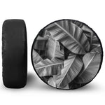 Black And White Banana Leaf Print Leather Spare Tire Cover