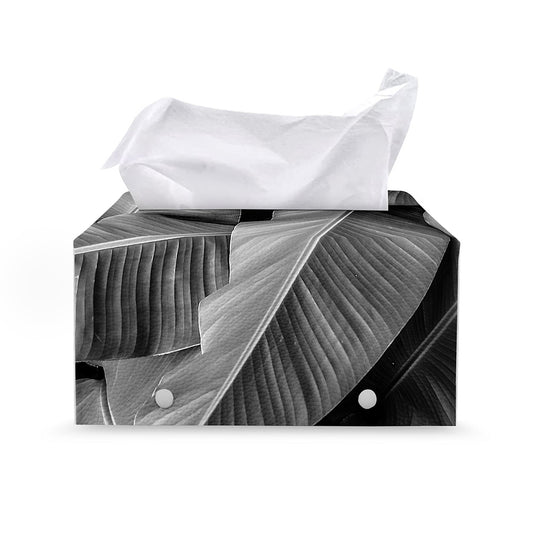 Black And White Banana Leaf Print Leather Tissue Box Cover
