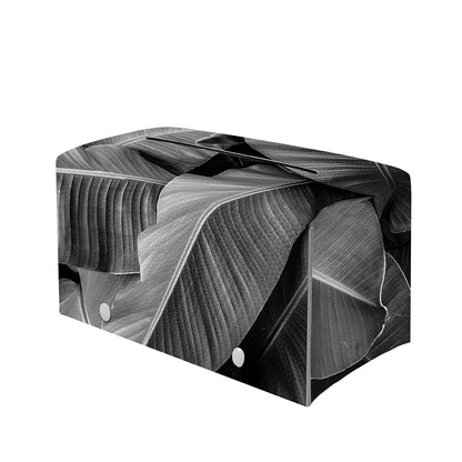 Black And White Banana Leaf Print Leather Tissue Box Cover