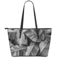 Black And White Banana Leaf Print Leather Tote Bag With Zipper