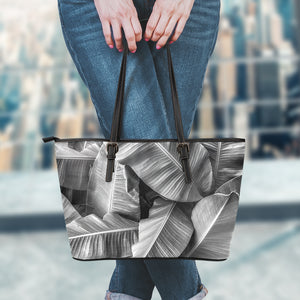 Black And White Banana Leaf Print Leather Tote Bag