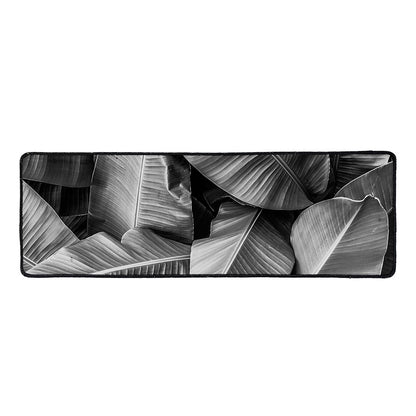 Black And White Banana Leaf Print Long Kitchen Mat