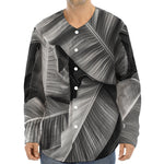 Black And White Banana Leaf Print Long Sleeve Baseball Jersey
