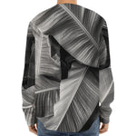 Black And White Banana Leaf Print Long Sleeve Baseball Jersey