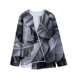 Black And White Banana Leaf Print Long Sleeve Short Coat