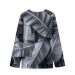 Black And White Banana Leaf Print Long Sleeve Short Coat