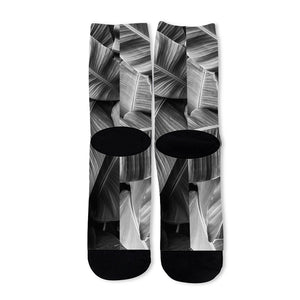 Black And White Banana Leaf Print Long Socks