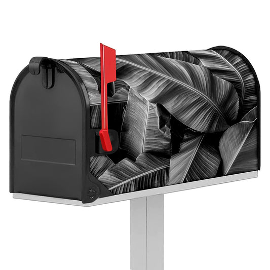 Black And White Banana Leaf Print Mailbox Cover