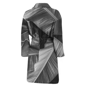 Black And White Banana Leaf Print Men's Bathrobe