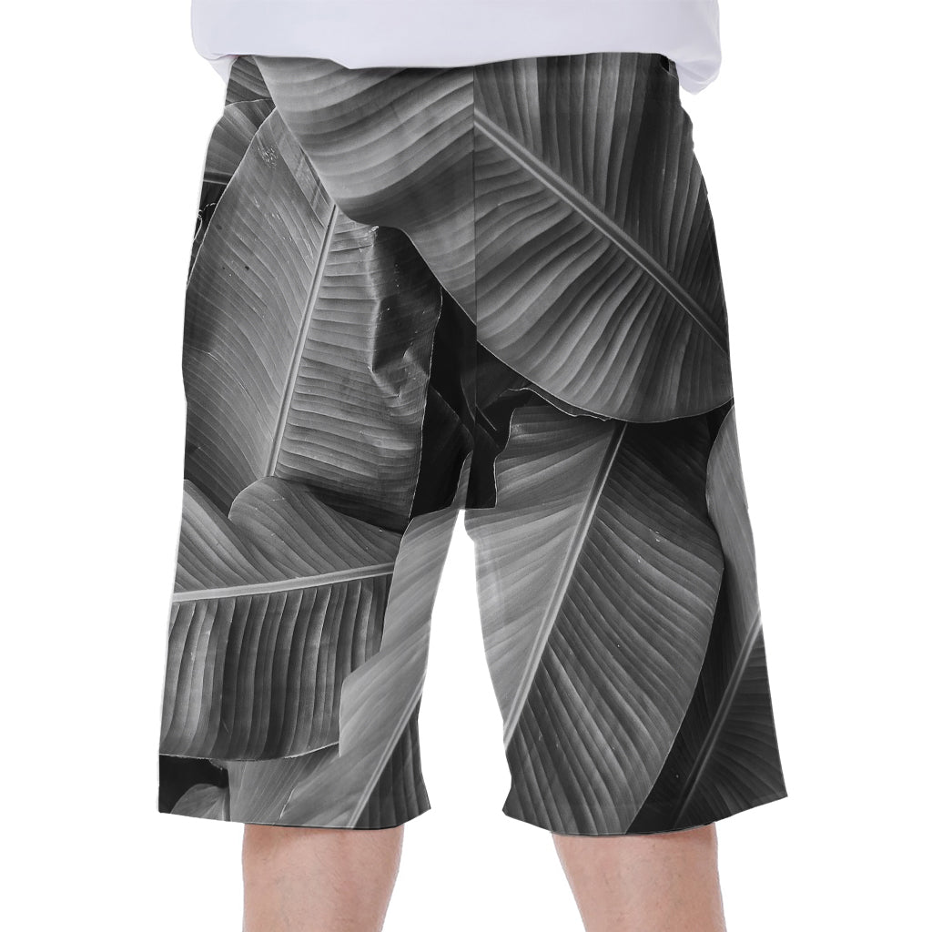 Black And White Banana Leaf Print Men's Beach Shorts