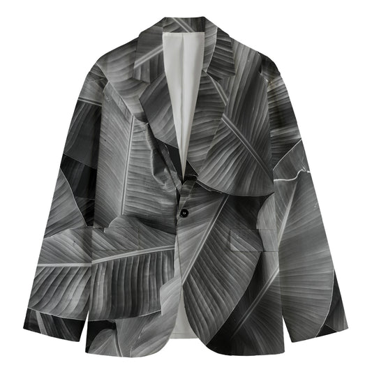Black And White Banana Leaf Print Men's Blazer