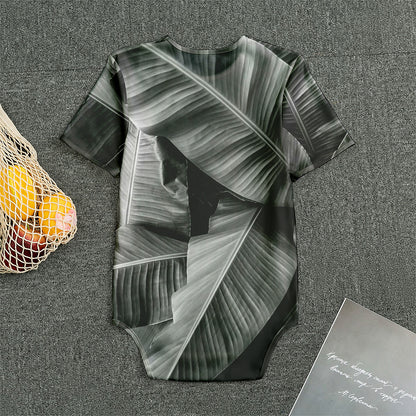 Black And White Banana Leaf Print Men's Bodysuit